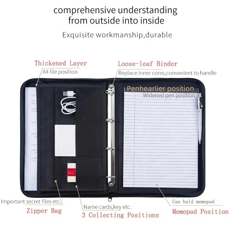 Large Black Business Portfolio - Portfolio Folder Zip avis et prix